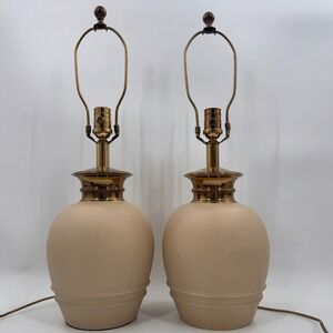 Vintage Ethan Allen Solid Brass Sand Textured Table Lamps Pair 25"